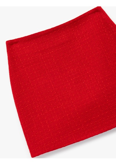 Koton Slim Fit A Kesim Tüvit Mini Etek Kırmızı 6wak70013ew Kırmızı