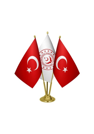 Masa Üstü Aile Bakanlığı Bayrağı Türk Bayrağı Üçlü Pirinç Direk M