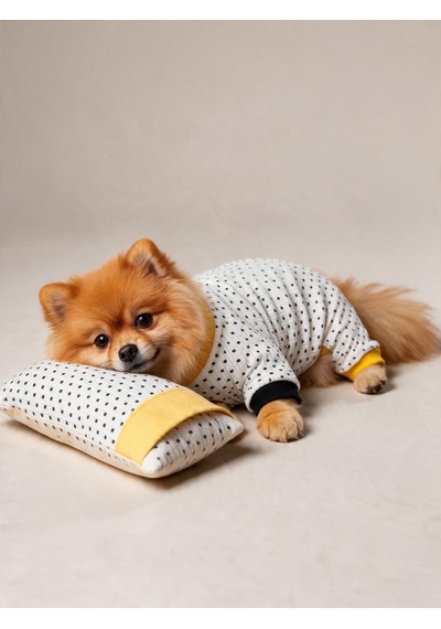 Spotty Sunny Minny Köpek Uyku Seti Siyah Beyaz Puantiyeli Penye Köpek Tulumu Ve Mini Yastık