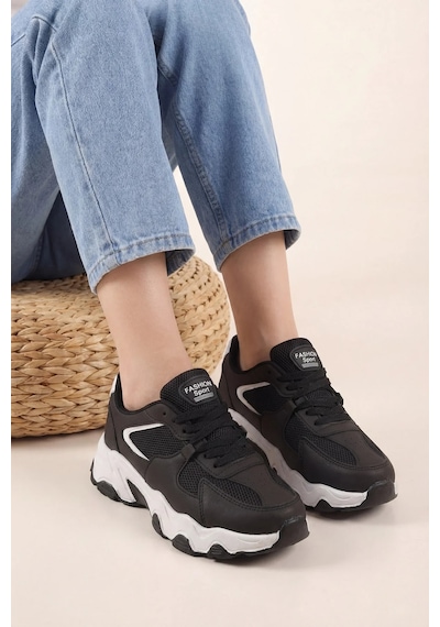 Mcdark Kadın Siyah Beyaz Ortopedık Sneaker Ayakkabı