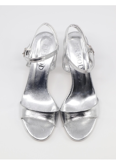 Nesilshoes Nesil Shoes Ermod 1465 Gümüş Topuklu Tek Bant Kadın Sandalet GÜMÜŞ