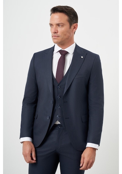Morven Erkek Lacivert Poliviskon Trend Yelekli Çizgili Desen Slim Fit Sivri Yaka Takım Elbise Lacivert Morven Erkek Lacivert Poliviskon Trend Yelekli Çizgili Desen Slim Fit Sivri Yaka Takım Elbise Lacivert