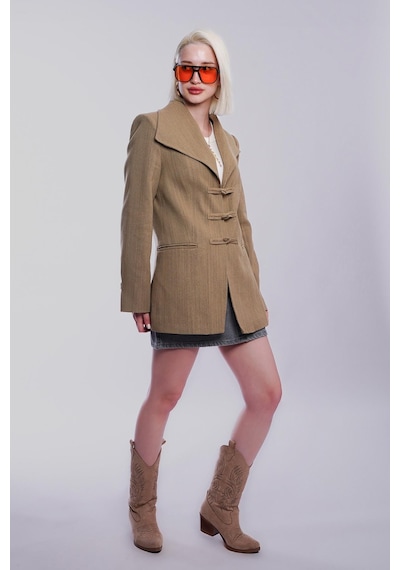 Madmext Haki Bağlama Detaylı Blazer Kadın Ceket Mg2482 Haki