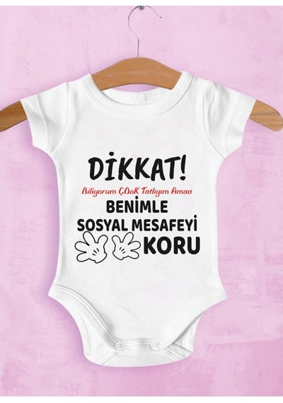 Tuğbababy Baby Sosyal Mesafeyi Koru Zıbın Kız Erkek Beyaz