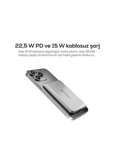 Xenon Smart Kablosuz Powerbank 15w 5000 Mah, Manyetik, 22.5w Pd Usb-c, İnce Alüminyum Gövde X6440 Standart