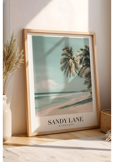 Sandy Lane Barbados Vintage Seyahat Posteri Çerçeveli Tablo - Premium Tropikal Sahil Elit Dekor Kayın