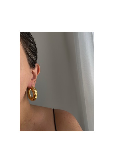 Çelik Gold Vintage Bold Model Halka Sura Küpe -kararma Yapmaz- Altın