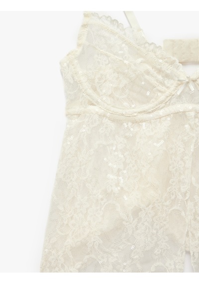 Koton Dantel Detaylı Askılı Pijama Üstü Kırık Beyaz 6slk90026mk Ekru