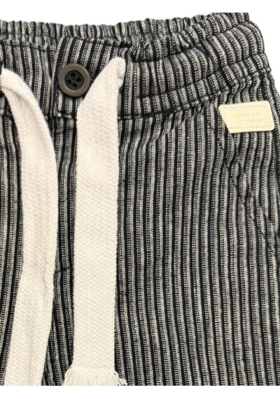 Nanica Kids Erkek Çocuk Keten Çizgili Beli Lastikli Pantolon-14071-siyah Siyah