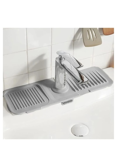Rotanev Elastik Musluk Matı Su Tutucu Düzenleyici Kaydırmaz Taban Organizer Mutfak Banyo Lavabo Antrasit