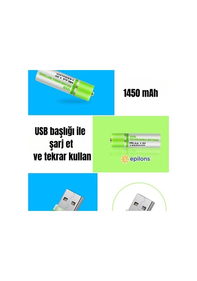 Usb İle Şarj Olabilen 2 Li 1450 Mah Lityum Şarjlı Kalem Pil