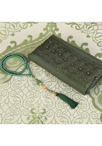 Hediyelik Seccade, Şal, İnci Tesbih, Asetat Kutulu 26 23 Cm 450 Gr Set-yeşil Çok Renkli
