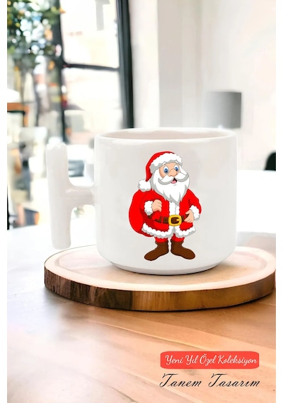 Yeni Yıl Yılbaşı Noel Tasarımlı T Kulp Seramik Kupa 49 Beyaz