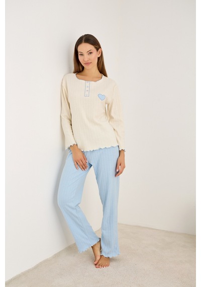 Siyah İnci Örme İnterlok Pijama Takım25226009 mavi