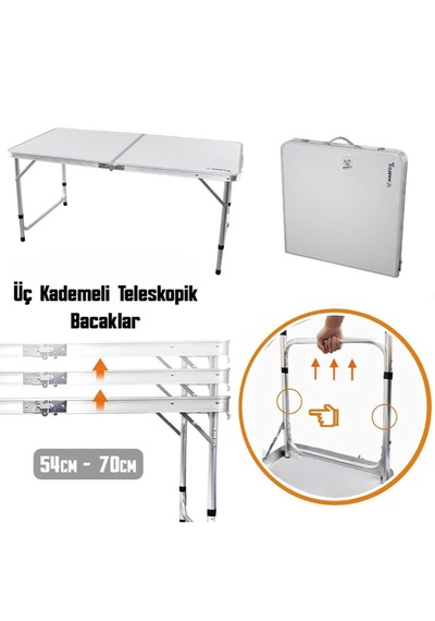 Madfox Beyaz Tabureli Katlanır Kamp Masası Seti