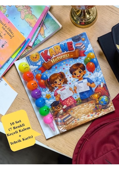 Karne Hediyesi 10 Set Renkli Keçeli Kalem Ve Tebrik Kartı