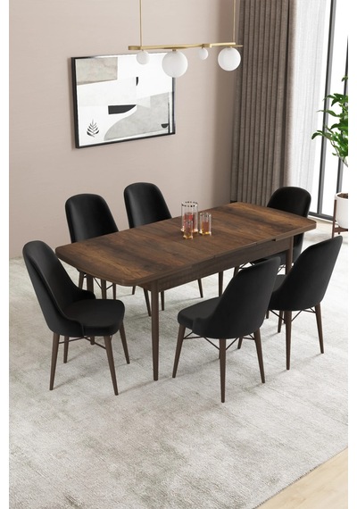 Familieconcept Almira Serisi, Barok Ahşap Desen 80x132 Açılabilir Mdf Mutfak Masası Takımı 6 Adet Sandalye Siyah Familieconcept Almira Serisi, Barok Ahşap Desen 80x132 Açılabilir Mdf Mutfak Masası Takımı 6 Adet Sandalye Siyah