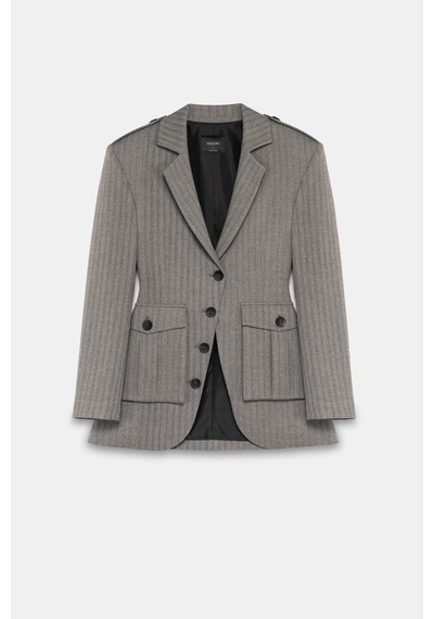 Kadın Gri Körüklü Cepli Apoletli Blazer Gri