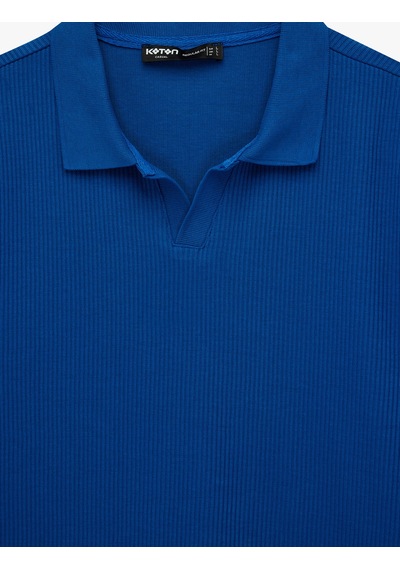 Koton Kısa Kollu Pamuklu Fitilli Polo Yaka Tişört Mavi 6sam10069mk
