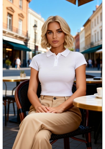 Benerly Kadın Bluz Polo Yaka Kısa Kol Fitted Kalıp Çizgili Desen Crop Boy Açık Gri