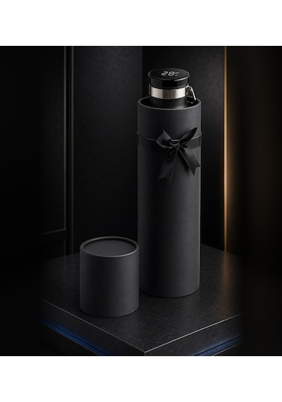 Kişiye Özel İsim Baskılı 650 Ml Dijital Dereceli Bluetooth Hoparlörlü Termos Sökülebilir Tabanlı, Kutulu, Öğretmenler Siyah