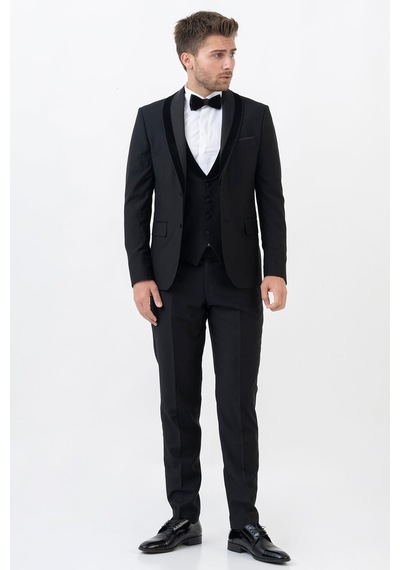 White Stone Meksiko D112 Şal Yaka Slim Fit Damatlık Takım Elbise Siyah - 44 Siyah