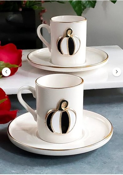 Fine Living Elegant Pumpkin 4 Parça 2 Kişilik Kahve Fincanı 93 Ml Siyah-Beyaz