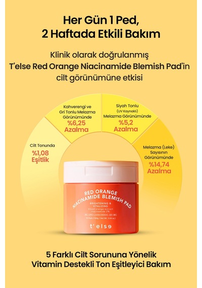 Leke Karşıtı, Aydınlatıcı Cilt Bakım Pedi Telse Red Orange Niacinamide Blemish Pad 70 Pads