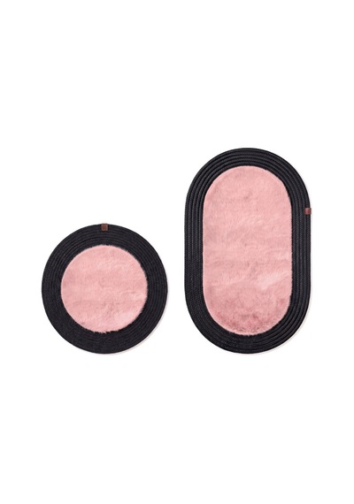 Banyo Paspası Takımı 60x100+60x60 Cm Düz Pembe & Siyah