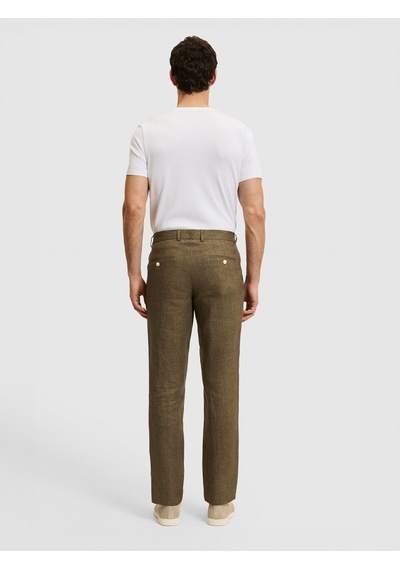Cacharel Haki Slim Fit Beli Lastikli %100 Keten Pantolon Yesıl