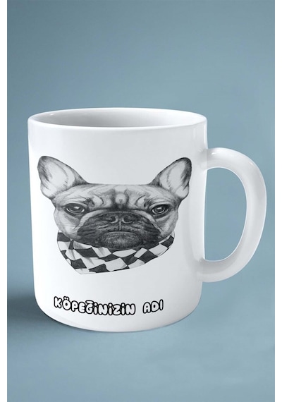 French Bulldog Köpek Isimli Kişiye Özel Baskılı Kupa Bardak Bere Çok Renkli