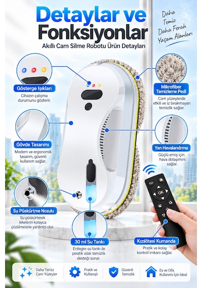 W15s Akıllı Vakumlu Yüksek Kat Cam Temizleme Robotu