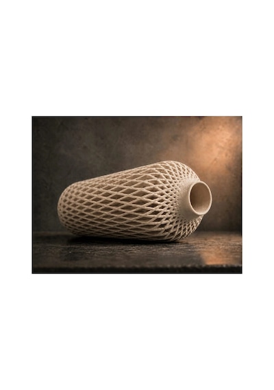 Diamont Mat Beige Vazo Modern Dekoratif 3d Baskı Vazo 137x250 Mm Çok Renkli