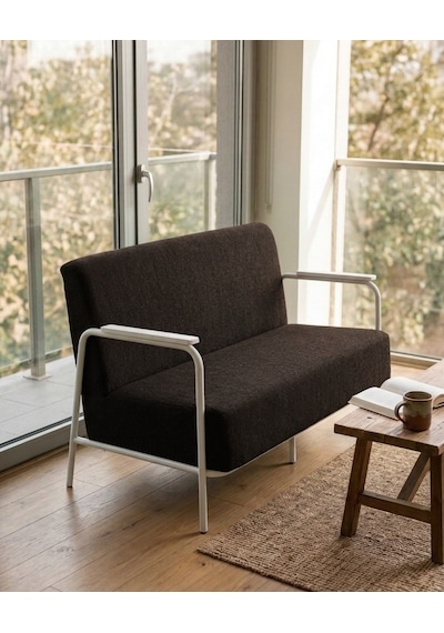 Atlas İkili Koltuk Calve Kumaş Beyaz Metal İskeletli Ofis Balkon Bekleme Koltuğu - Acı Kahve Kahverengi Atlas İkili Koltuk Calve Kumaş Beyaz Metal İskeletli Ofis Balkon Bekleme Koltuğu - Acı Kahve Kahverengi