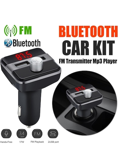Bluetooth Lcd Araç Kiti Fm Verici Çift Çift Usb Araç Şarjı Dc 5V