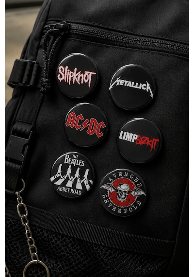 Mashspot 6'lı Rock Metal Rozet Seti 1, 58mm Slipknot Ac/dc Metallica Limp Bizkit Beatles Avenged Sevenfold Çok Renkli