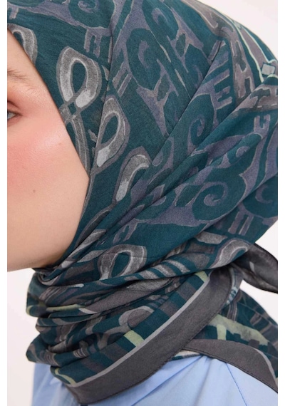 Silk Home Dört Mevsim Antik Motif Viskon Velora Eşarp 6420 Petrol Yeşili