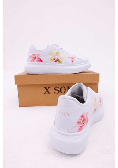 3d Dijital Baskı Kadın Beyaz- Sarı Çiçek Desenli Sneaker Beyaz-sarı