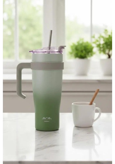 Horizon Pipetli Termos Bardak Yeşil 1000ml B6836 Yeşil