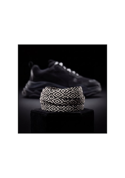 Last İcon Siyah Beyaz Zikzak Desenli Yassı Ayakkabı Bağcığı Spor Sneaker Uyumlu Siyah & Beyaz