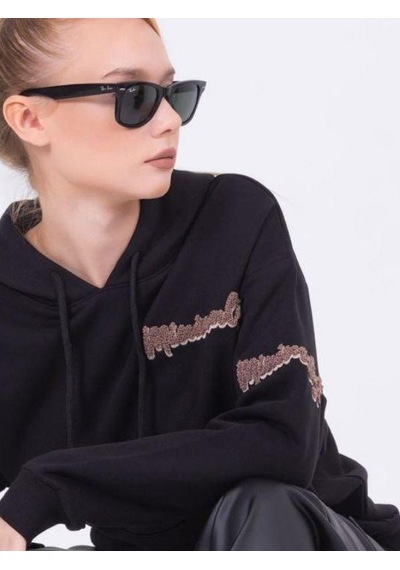 Kız Çocuk Kapüşonlu Punch İşlemeli Şardonlu Kapüşonlu Sweatshirt-13457-siyah Siyah