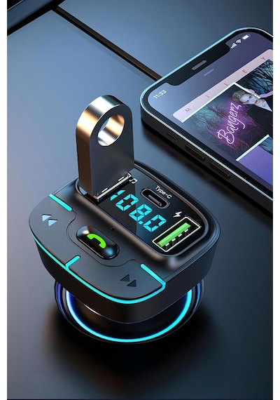 Pdateknoloj F9 Araç Fm Transmitter 5.3 Bluetooth Araç Kiti Usb Type-c Hızlı Şarj Çıkışlı Çakmak