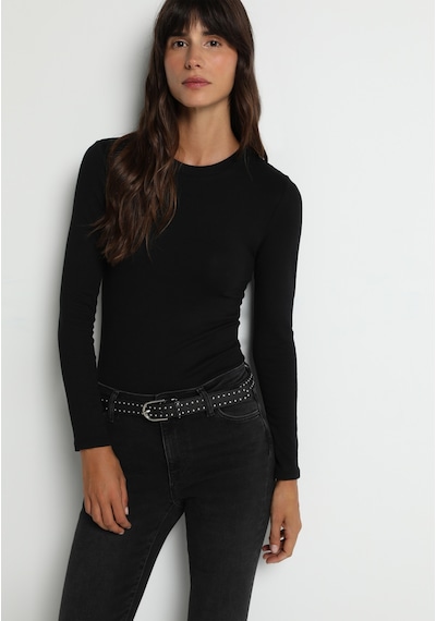 Colin's Colins Slim Fit Yuvarlak Yaka Düz Kadın Siyah Uzun Kol Tişört Cl1081871 Q1.v2 Blk