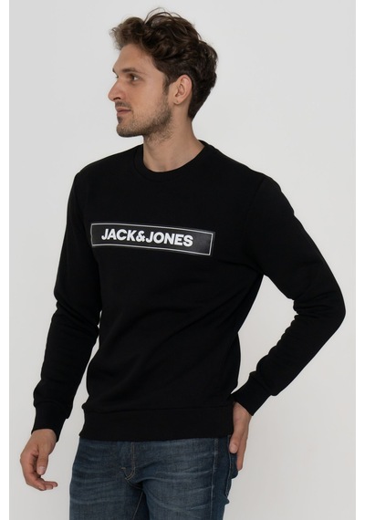 Jack & Jones Erkek Gögüs Logo Baskili Sweatshirt - Minder 12193076 Black Siyah