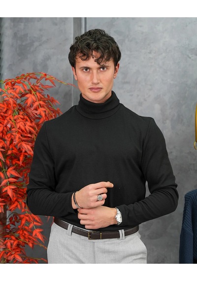 Modefendi Slim Fit İtalyan Kesim Tam Balıkçı Boğazlı Kazak Siyah