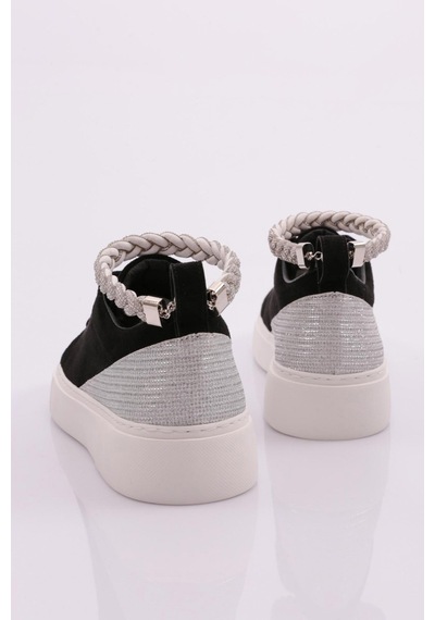 Dgn Es851 Kadin Kalin Taban Halhal Detayli Silver Taşli Sneakers Ayakkabi Siyah
