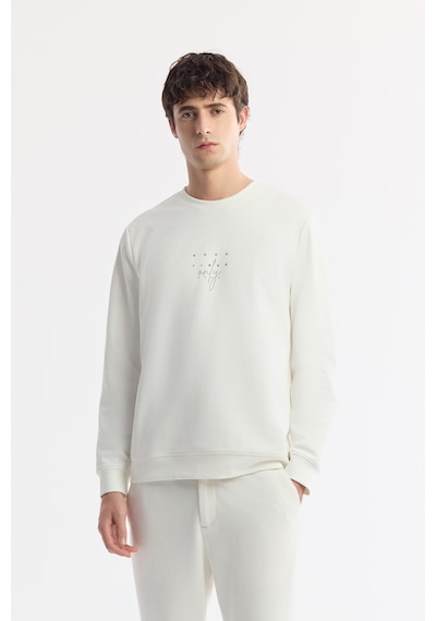 Avva Erkek Beyaz Bisiklet Yaka Baskılı Bi-stretch İnterlok Regular Fit Sweatshirt A51y1235