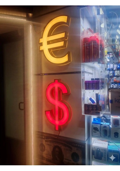 Döviz Gold Işıklı Tabela - Ledli Dolar Ve Euro Sembolü Kutu Harf