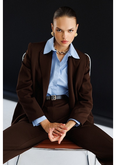 Mizalle Oversize Kahverengi Kruvaze Blazer Ceket Kahverengi
