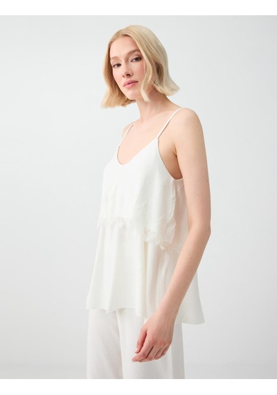 Jimmy Key Jimmy Key Beyaz Askılı Dantel Detaylı Örme Bluz 6sw037427100